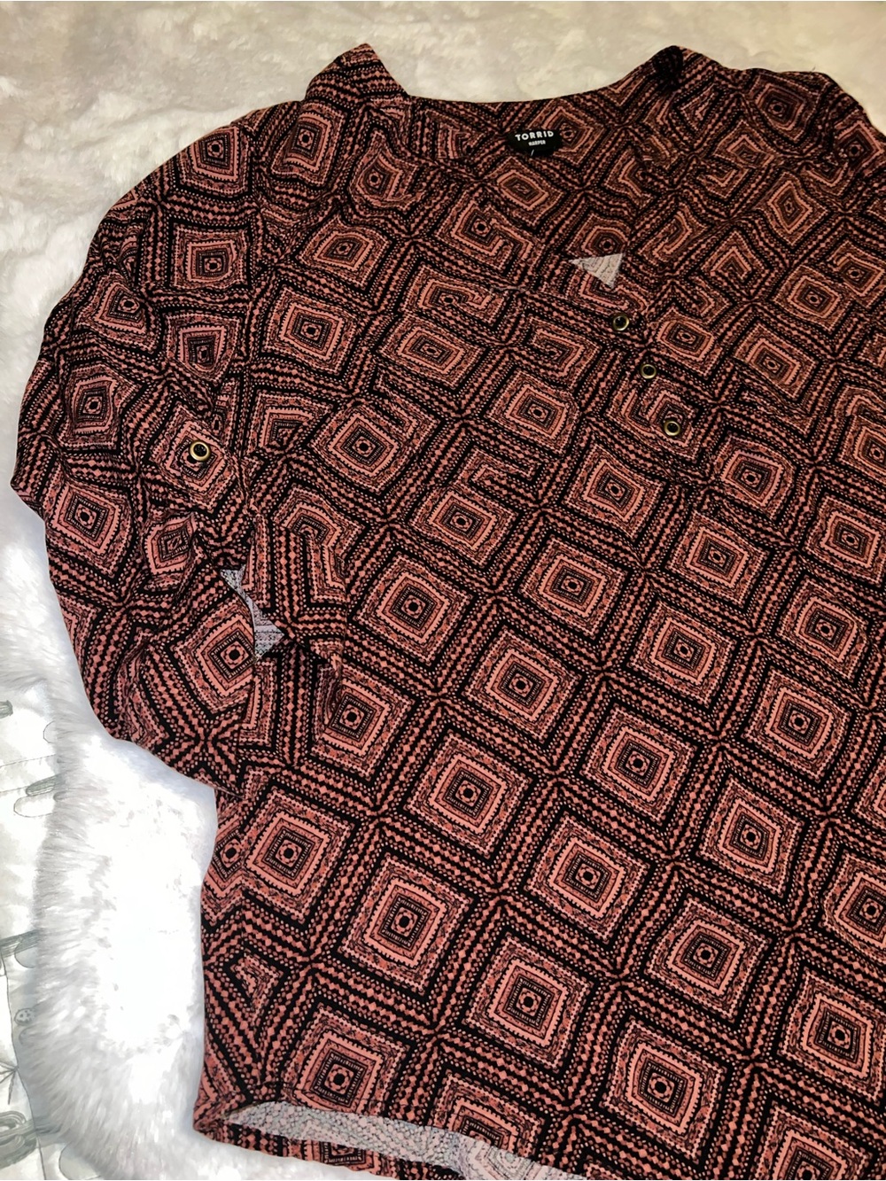 torrid Black and Rust Geometric Henley Blouse